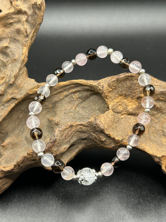 Armband Rosenquarz,Rauchquarz & Crackle Quarz