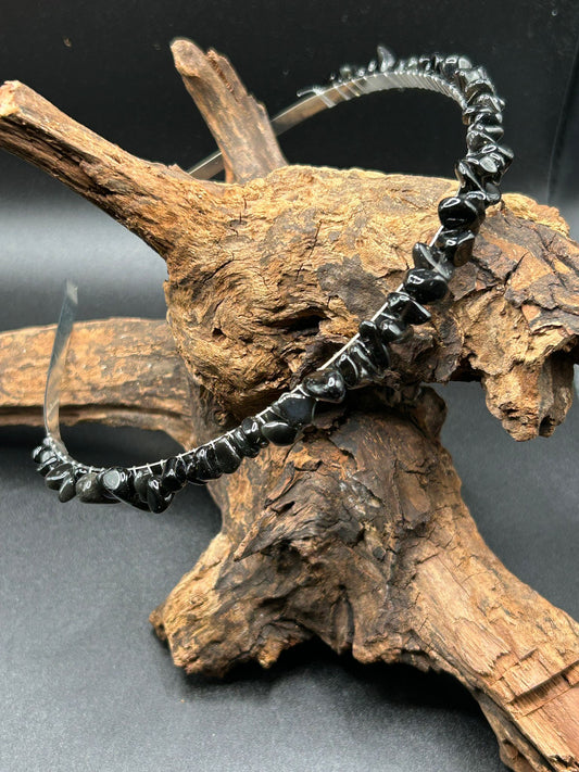 Haarreif mit schwarzem Turmalin und Mondstein